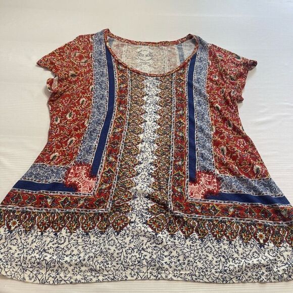 Lucky Brand Scoop Neck Short Sleeve Pull Over Top Multicolored Floral Plus Sz 1X - Picture 1 of 5
